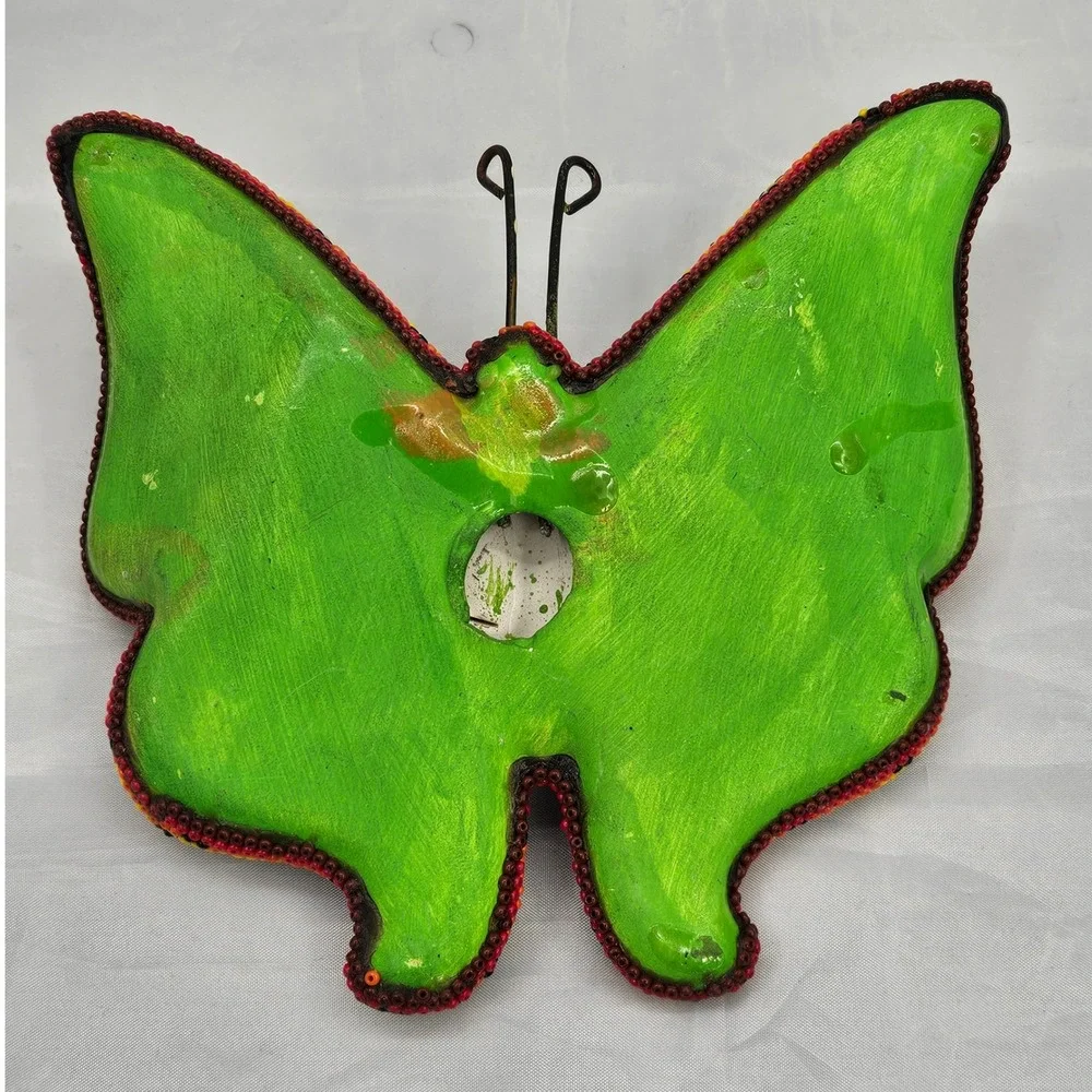 Huichol Beaded Butterfly Mexican Folk Art Multicolor Wall Decor Sculpture 6.5in